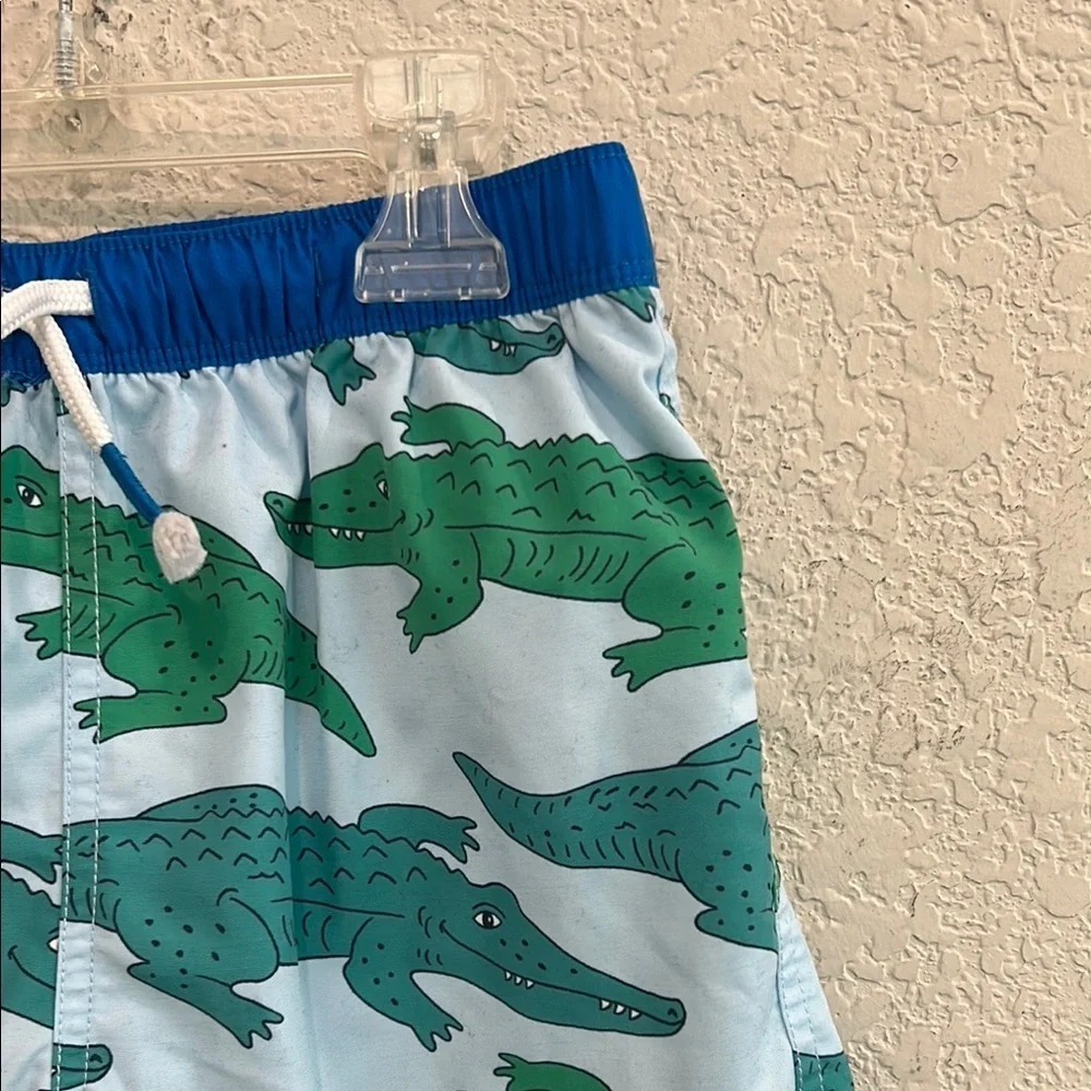 Mini BodenKids Swim Trunks with Green Alligator Print 8-9y